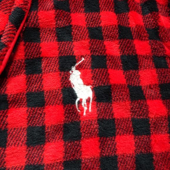 POLO RALPH LAUREN Men's Robe Sleep Fleece Plush Plaid Buffalo Red Black L/XL NWT - Picture 11 of 14